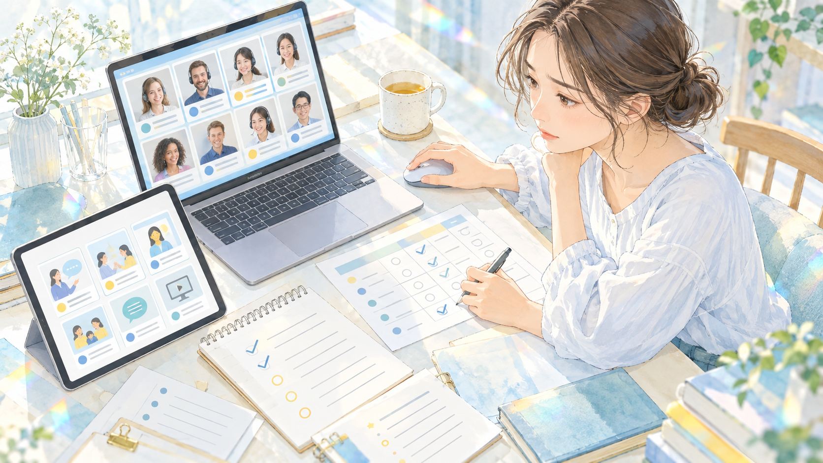 複数のオンライン英会話や先生を見比べ、娘に合う場を探すママ